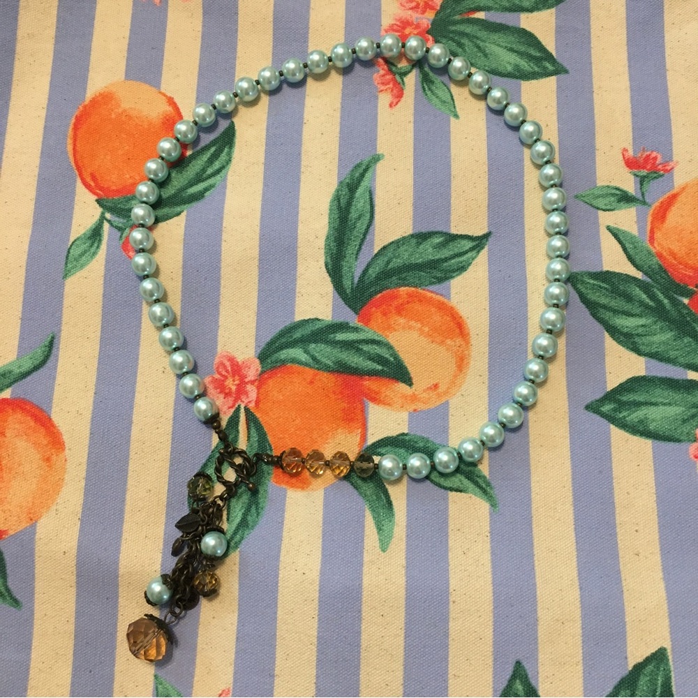 Plunder Light Blue Pearl Necklace with charms.